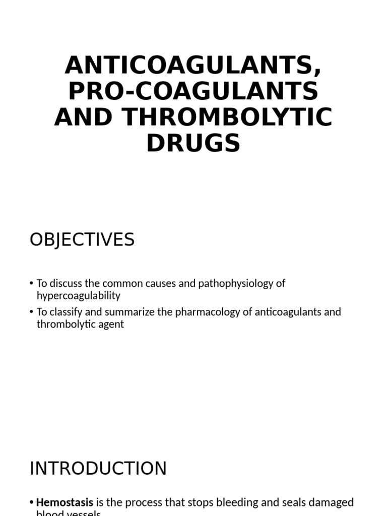 Anticoagulants and Thrombolytic Drugs Overview | PDF | Coagulation ...