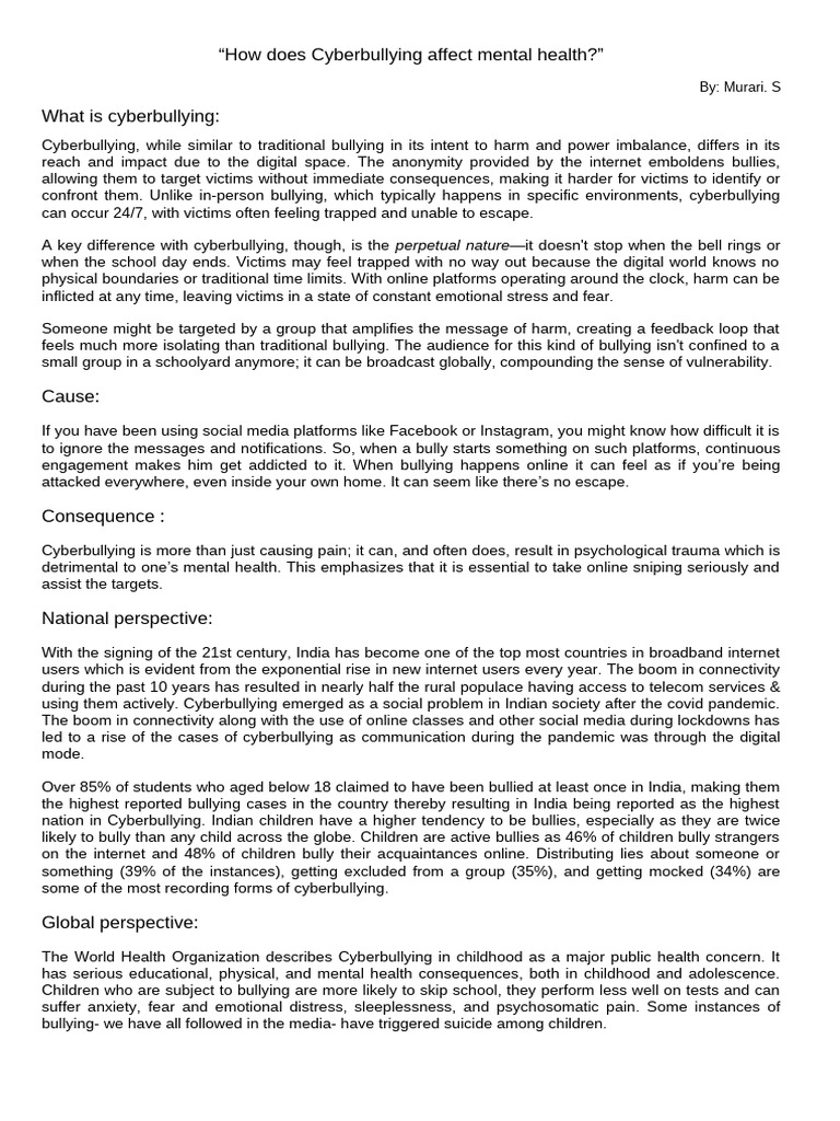 Cyberbullying's Impact on Mental Health | PDF | Cyberbullying | Bullying