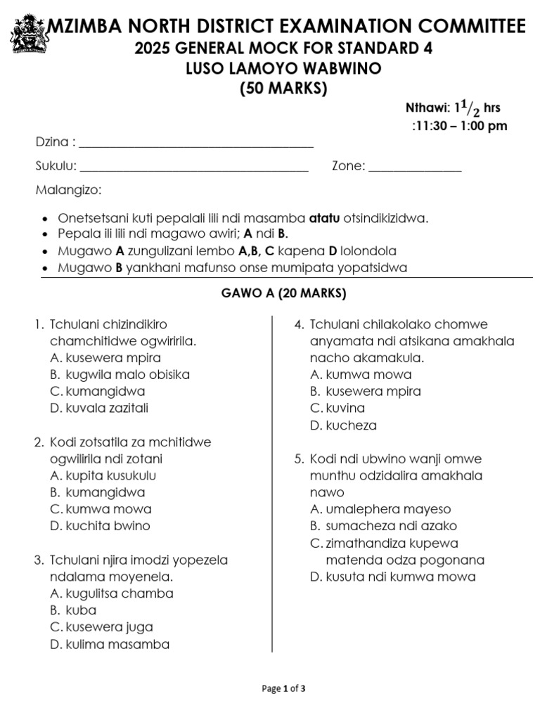 2025 Standard 4 Mock Exam Guide | PDF | Chess Theory | Chess Openings
