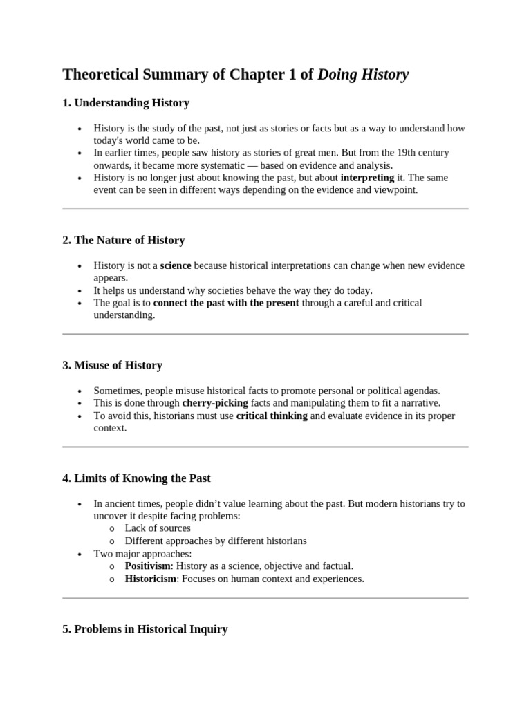Theoretical Summary of Chapter 1 of Doing History | PDF | Historian ...
