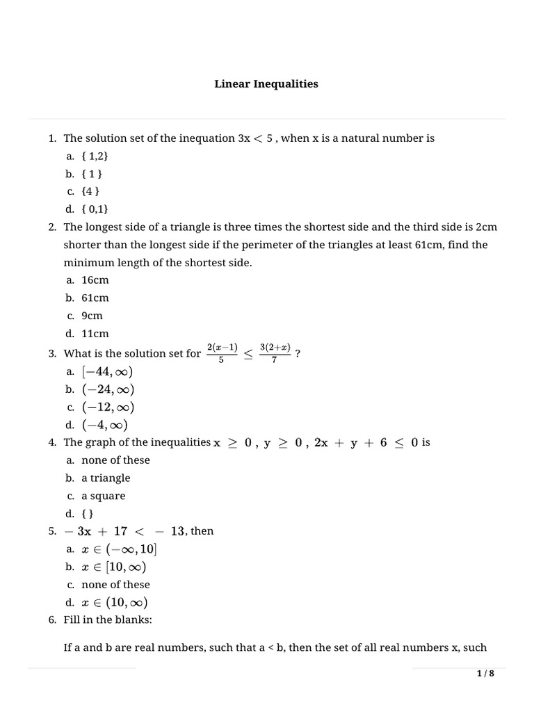 Math Assignment: Linear Inequalities | PDF