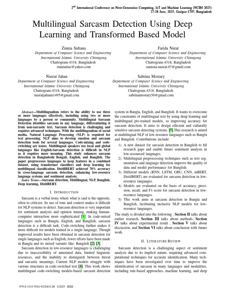 Multilingual Sarcasm Detection Study | PDF | Deep Learning | Learning