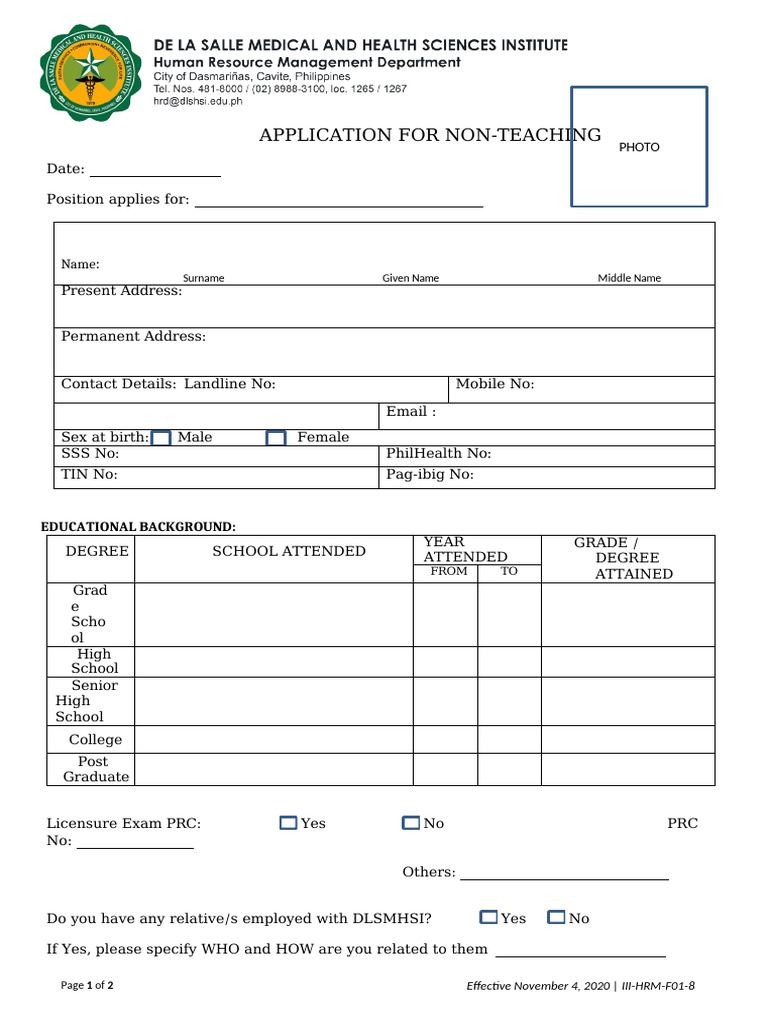 Non-Teaching Job Application Form | PDF | Common Law | Justice