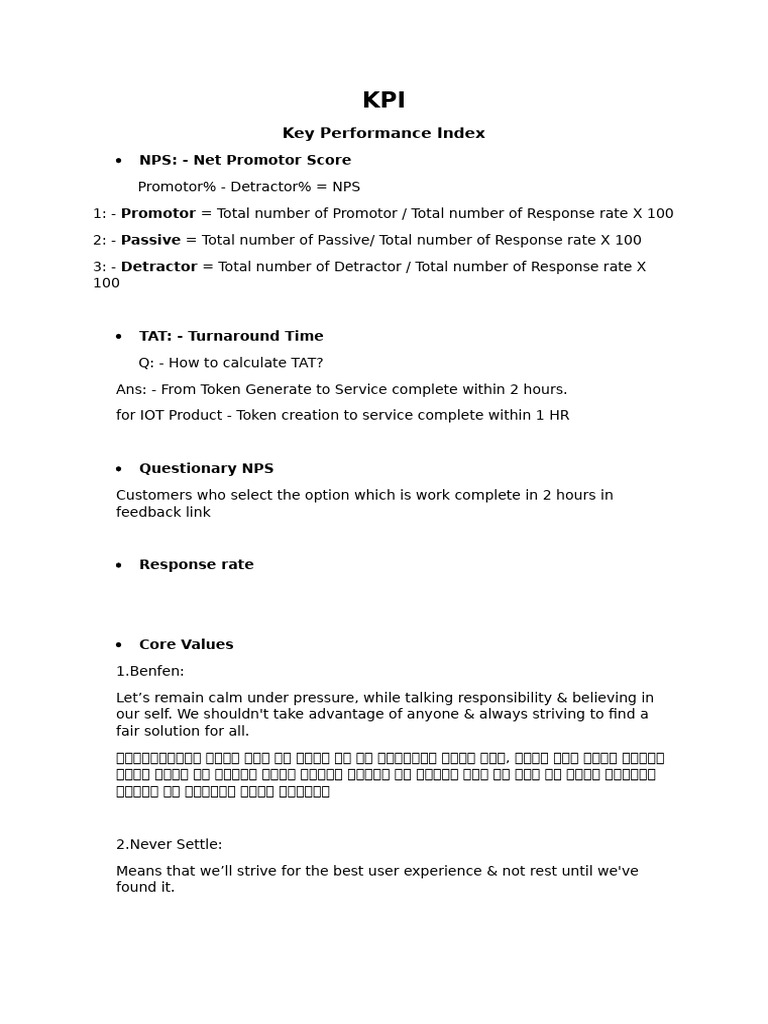 Key Performance Index: NPS: - Net Promotor Score | PDF