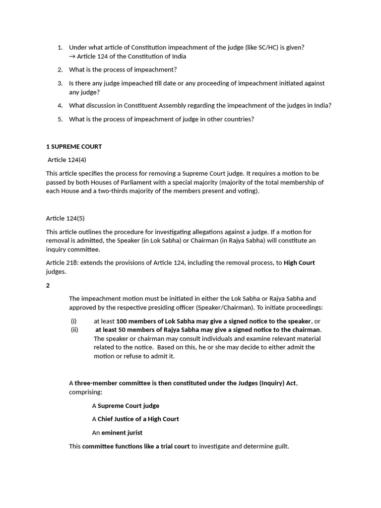 Impeachment Process for Judges in India | PDF | Impeachment | Government