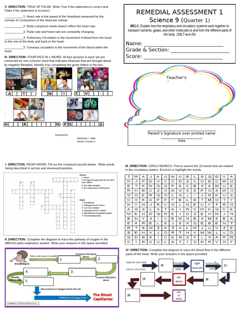 q1 Science-9-Remedial Assessment 1 | PDF | Circulatory System | Heart