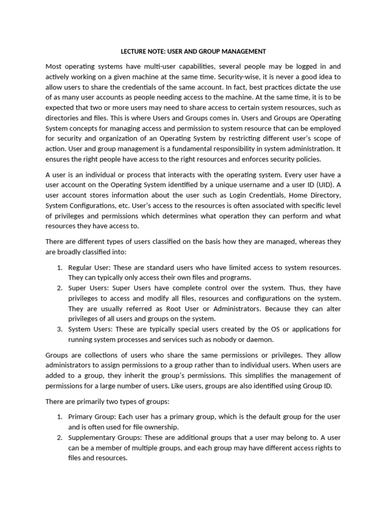 User and Group Management in OS | PDF | Superuser | Sudo