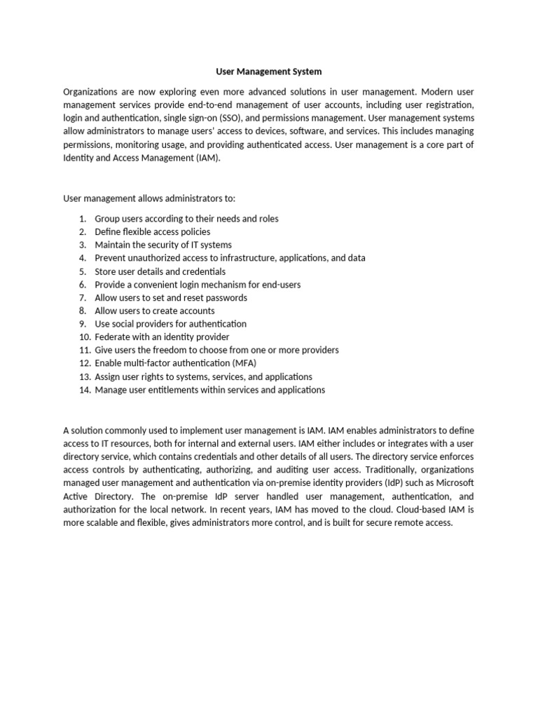 Overview of User Management Systems | PDF | Password | Security