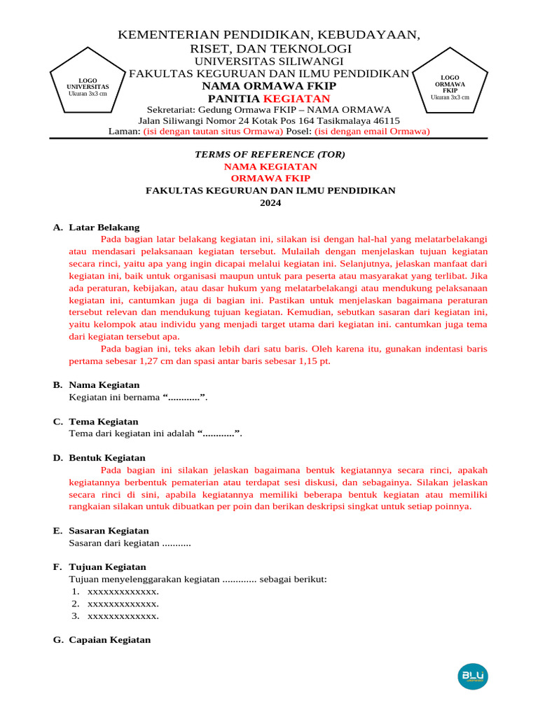Template TOR Kegiatan Ormawa FKIP | PDF