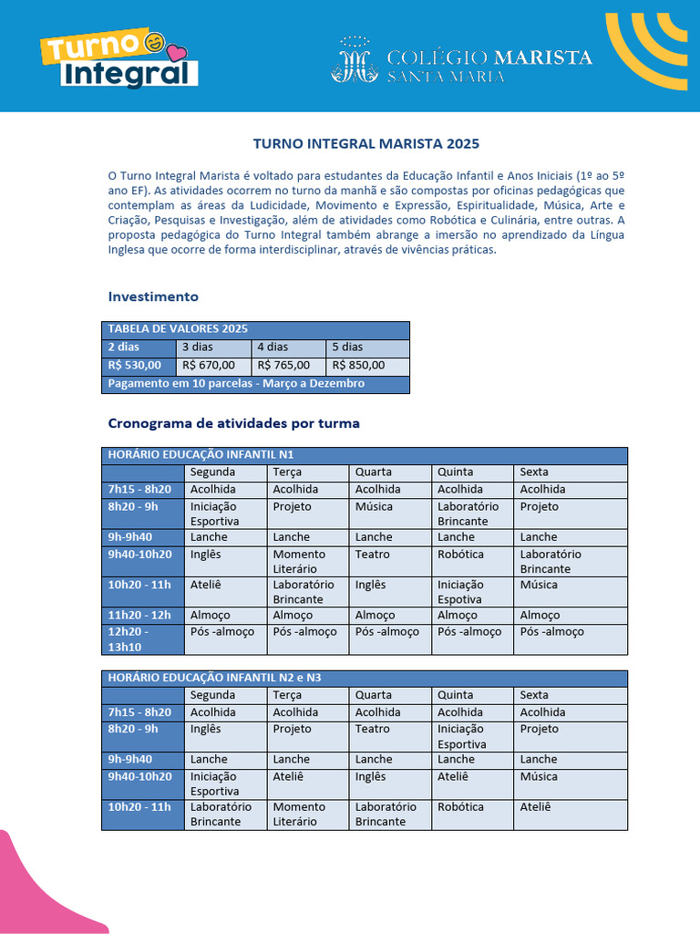 Turno+Integral+2025 Atualizado | PDF