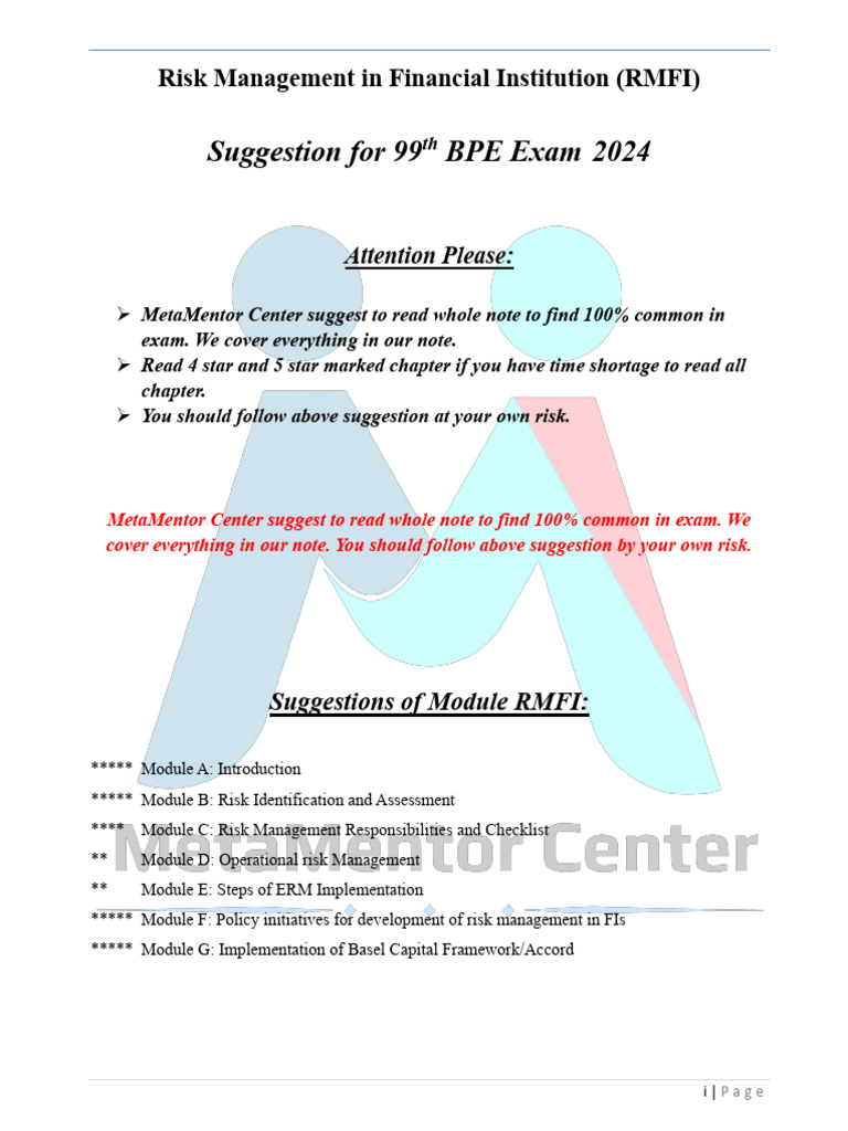 RMFI Exam Guide for Banking Diploma | PDF | Basel Iii | Basel Ii