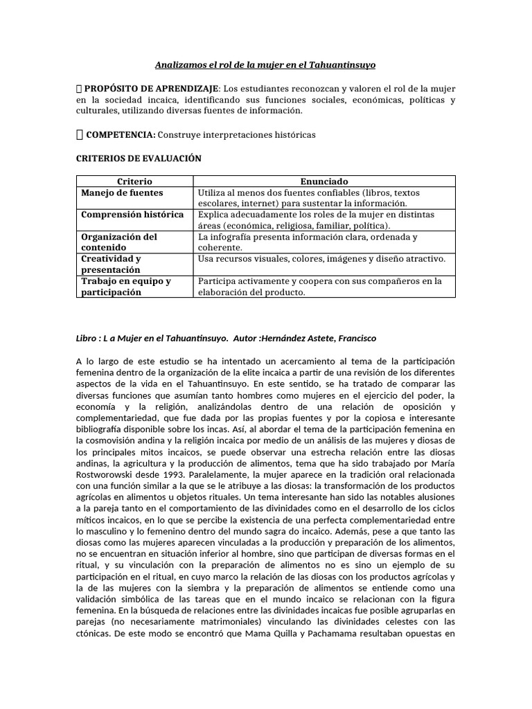Rol de la mujer en el Tahuantinsuyo | PDF | Imperio Inca | Mujer