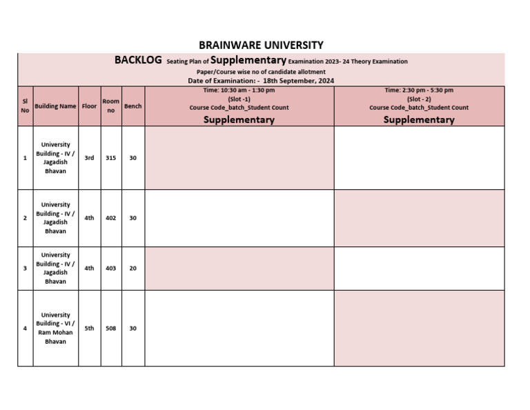 Backlog Seating Plan for 2023-24 Exams | PDF | Qualifications