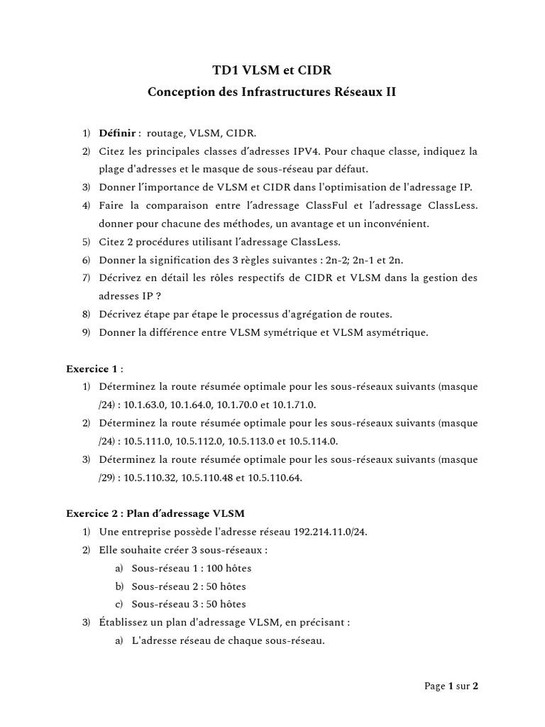 VLSM et CIDR : Optimisation IP | PDF