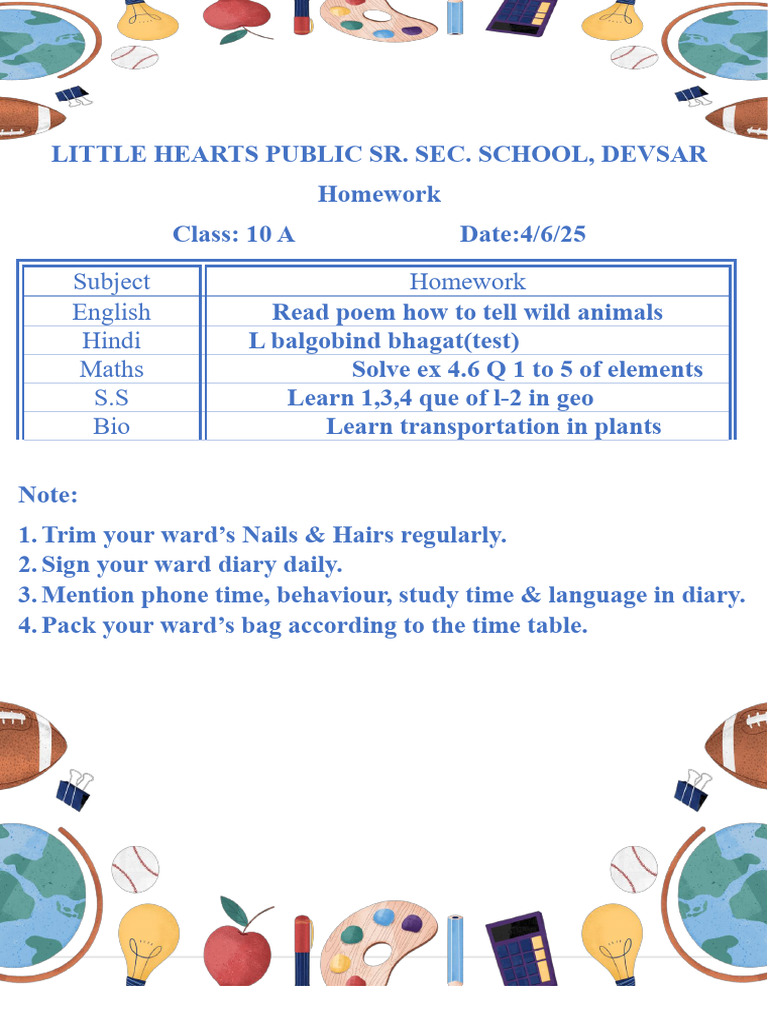 Class 10A Homework Assignments | PDF