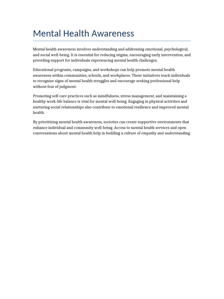 Mental Health Awareness Strategies | PDF