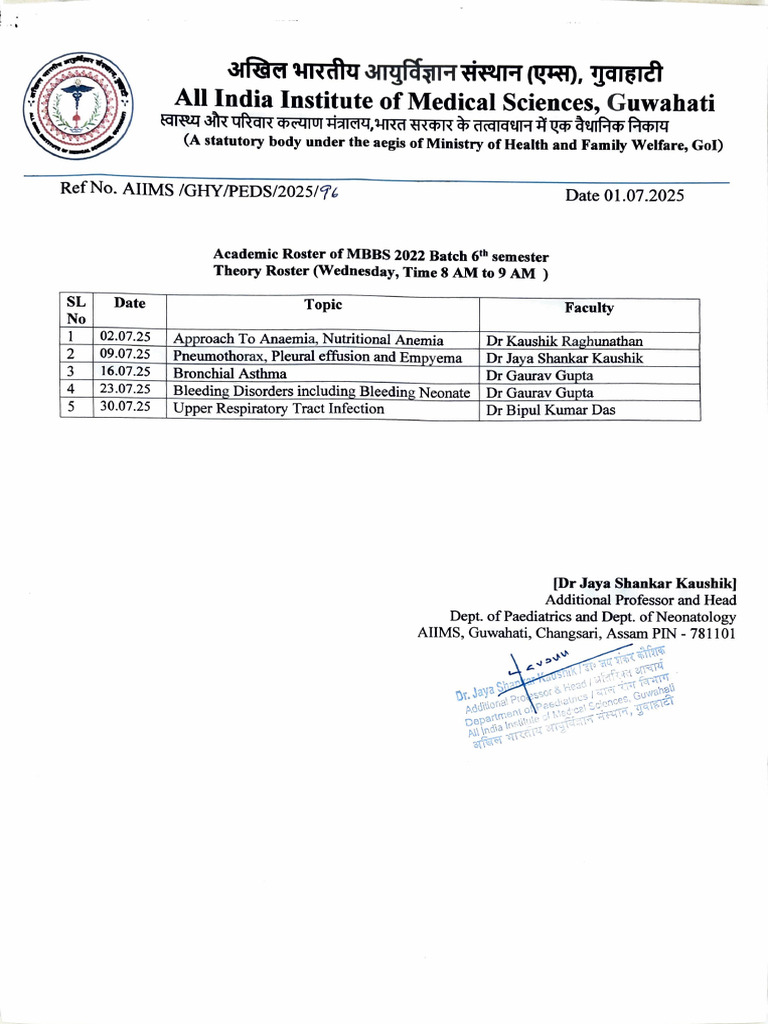 Academic Roster of 6th Sem (2022 Batch) For July | PDF | Thorax (Human ...