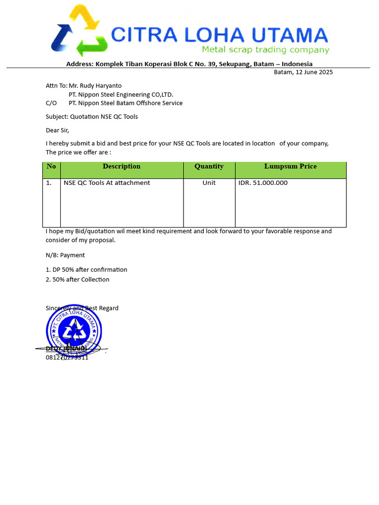 Quotation NSE QC Tools | PDF