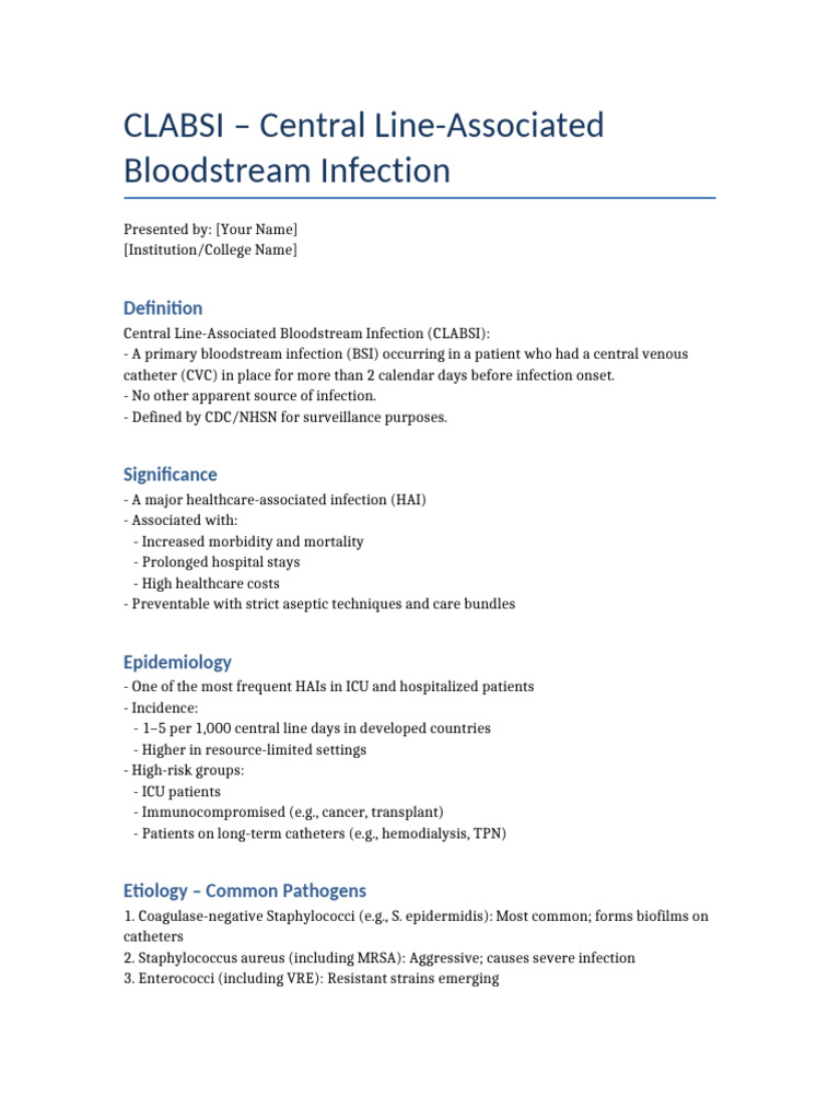 CLABSI Document | PDF