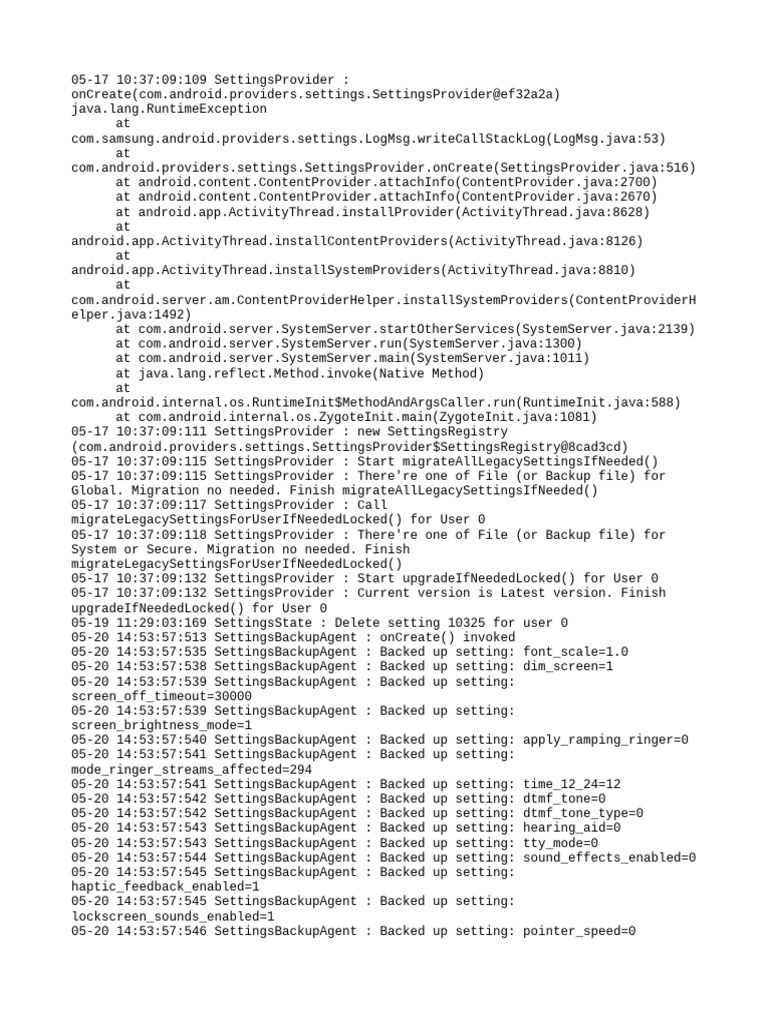 Samsung SettingsProvider Log Analysis | PDF | Object Oriented ...