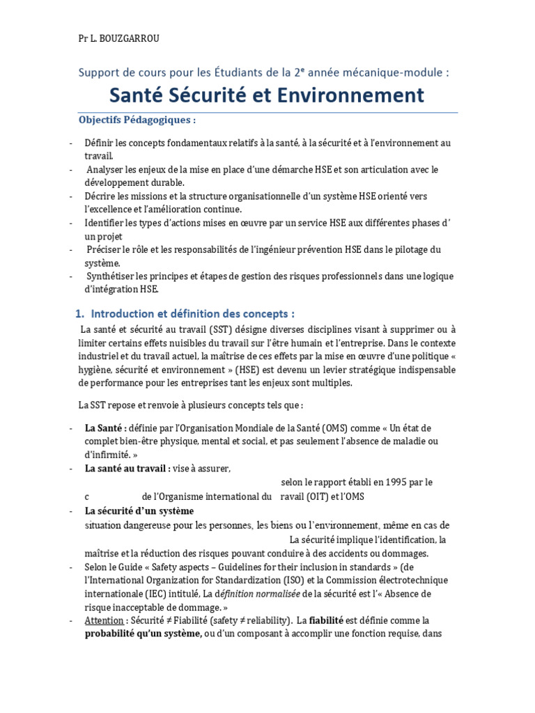 Support HSE pour étudiants en mécanique | PDF | Risque | Santé et ...