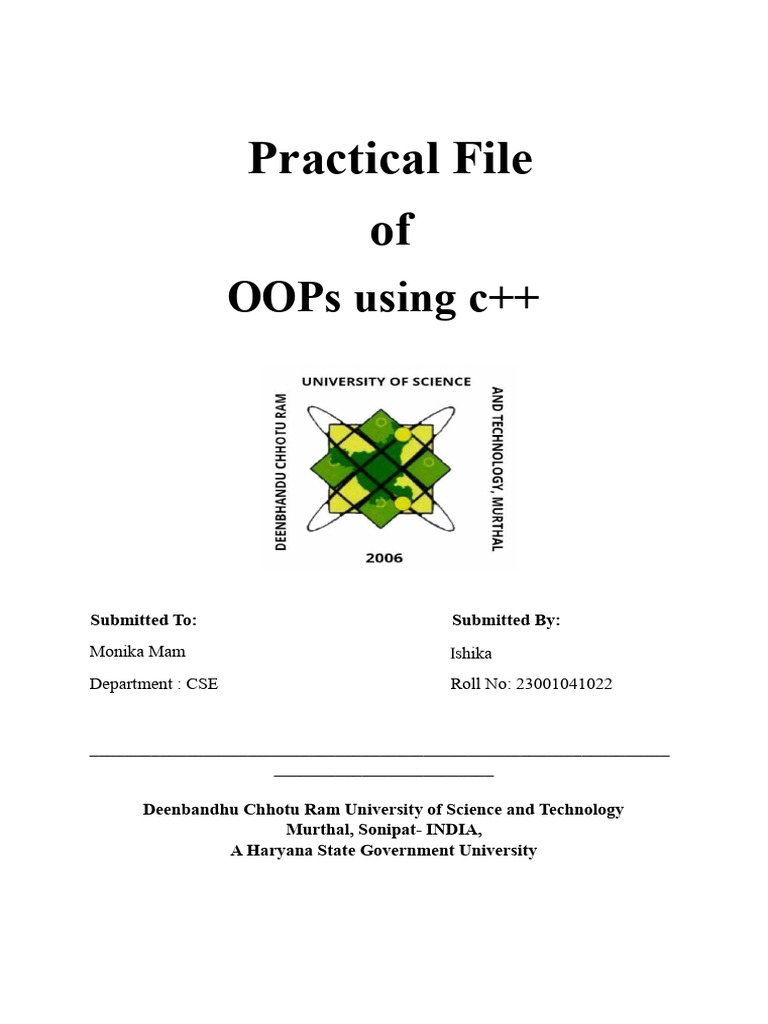 OOPs Practical File in C++ | PDF