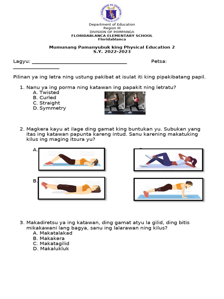 Test Paper in Physical Education 2 | PDF