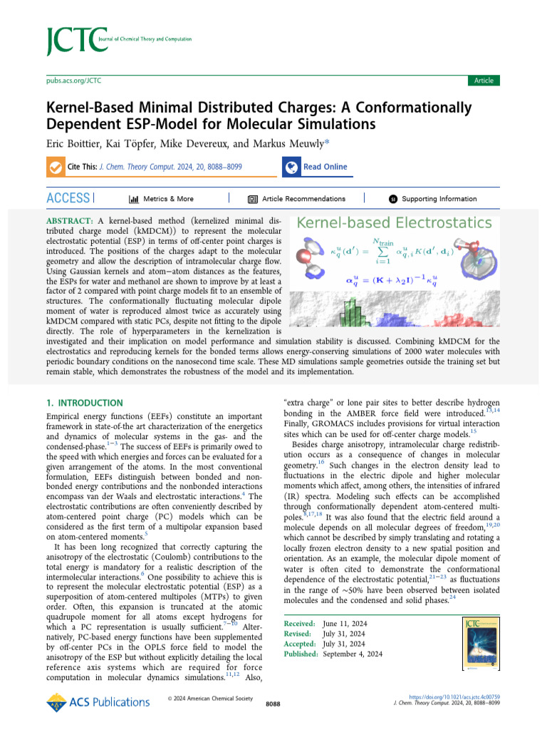 Kernel-Based Charge Model for Simulations | PDF | Intermolecular Force ...