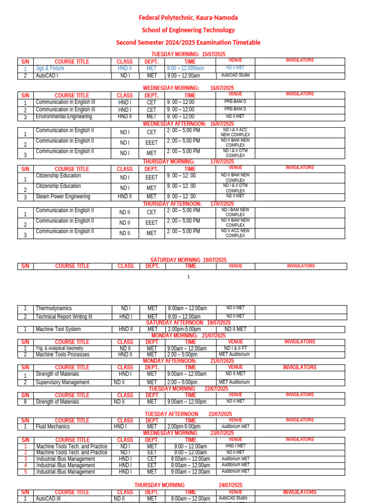 Students Copy Time Table 2025 | PDF | Mechanical Engineering | Physical ...