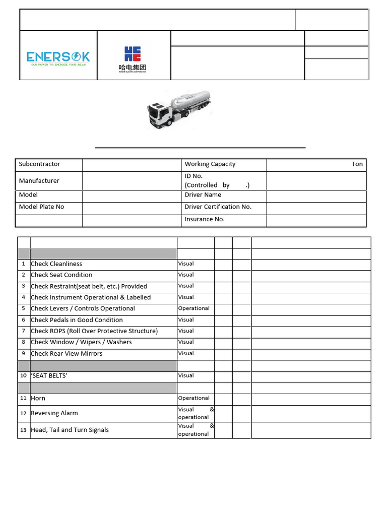22 HE SYRDARНA2 ESHS Checklist No 022 for Fuel Tanker Truck Inspection ...