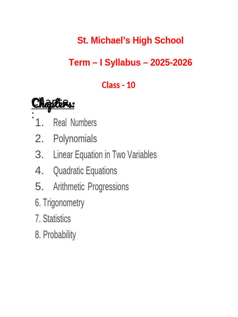Class 10 Maths Syllabus 2025-2026 | PDF