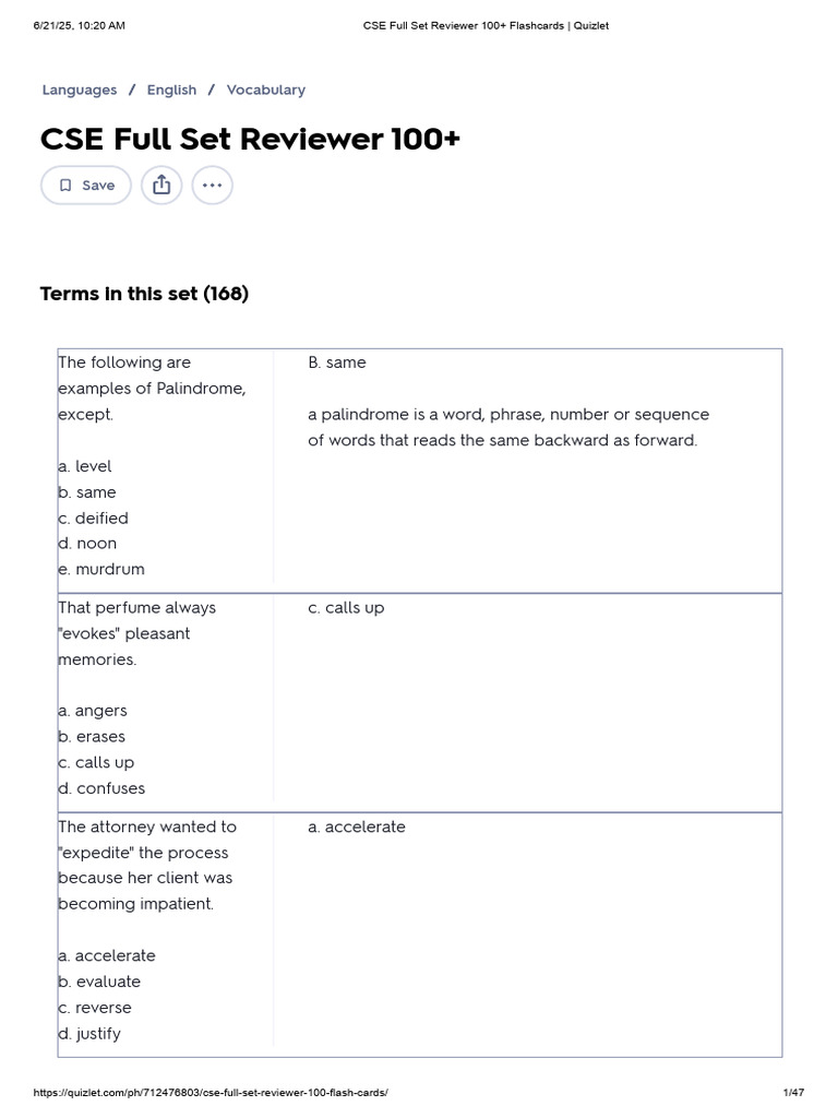 CSE Full Set Reviewer 100+ Flashcards - Quizlet | PDF
