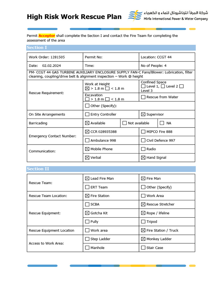 High Risk Work Rescue Plan CCGT 44 | PDF | Mechanical Engineering ...