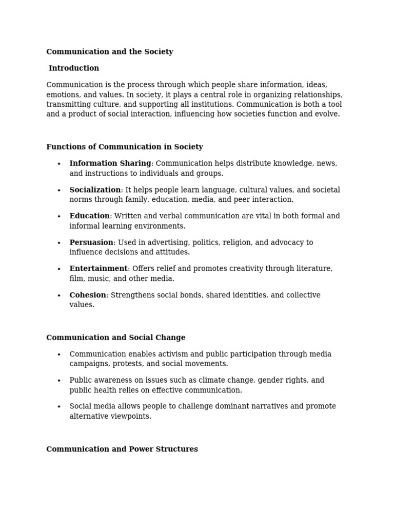 The Role of Communication in Society | PDF | Communication | Mass Media