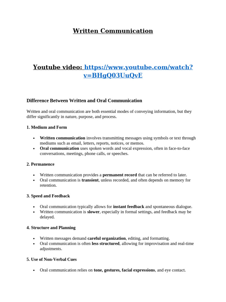 Written vs. Oral Communication Explained | PDF | Communication ...