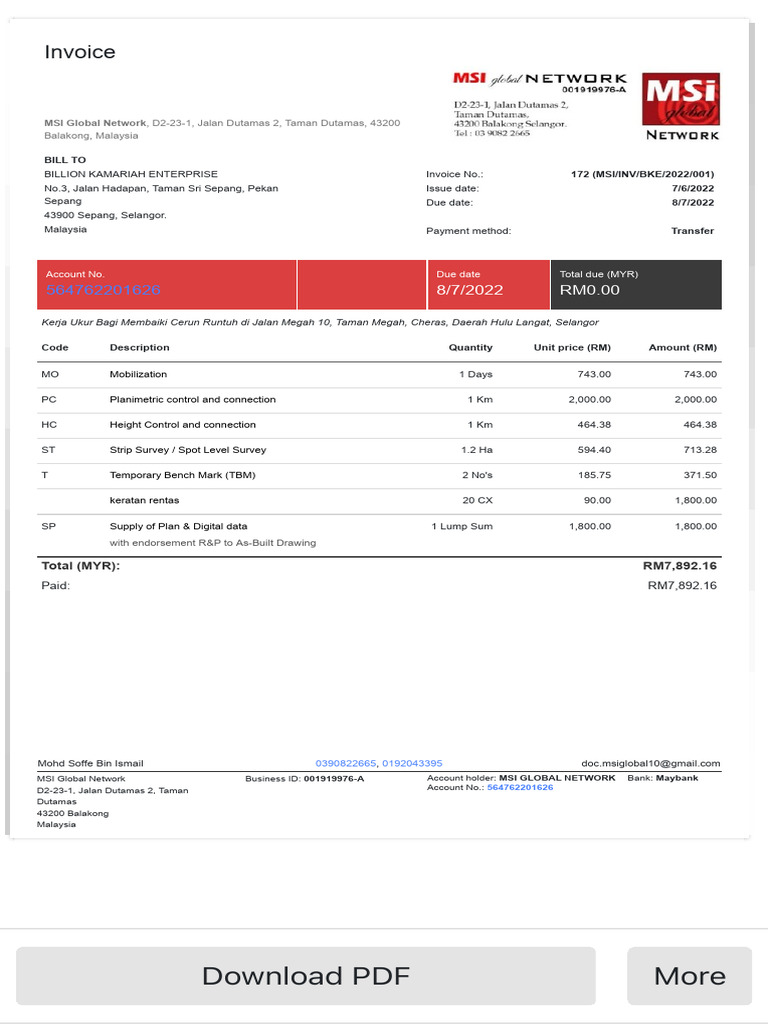 Invoice for Survey Services | PDF