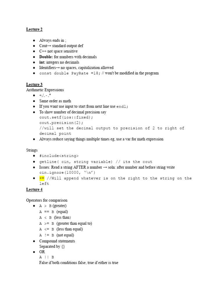 CS 31 Lecture Notes Overview | PDF | Decimal | Numbers