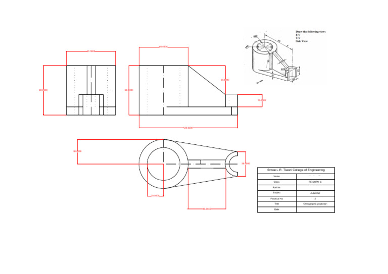 Orthographic Projection AutoCAD Practice | PDF
