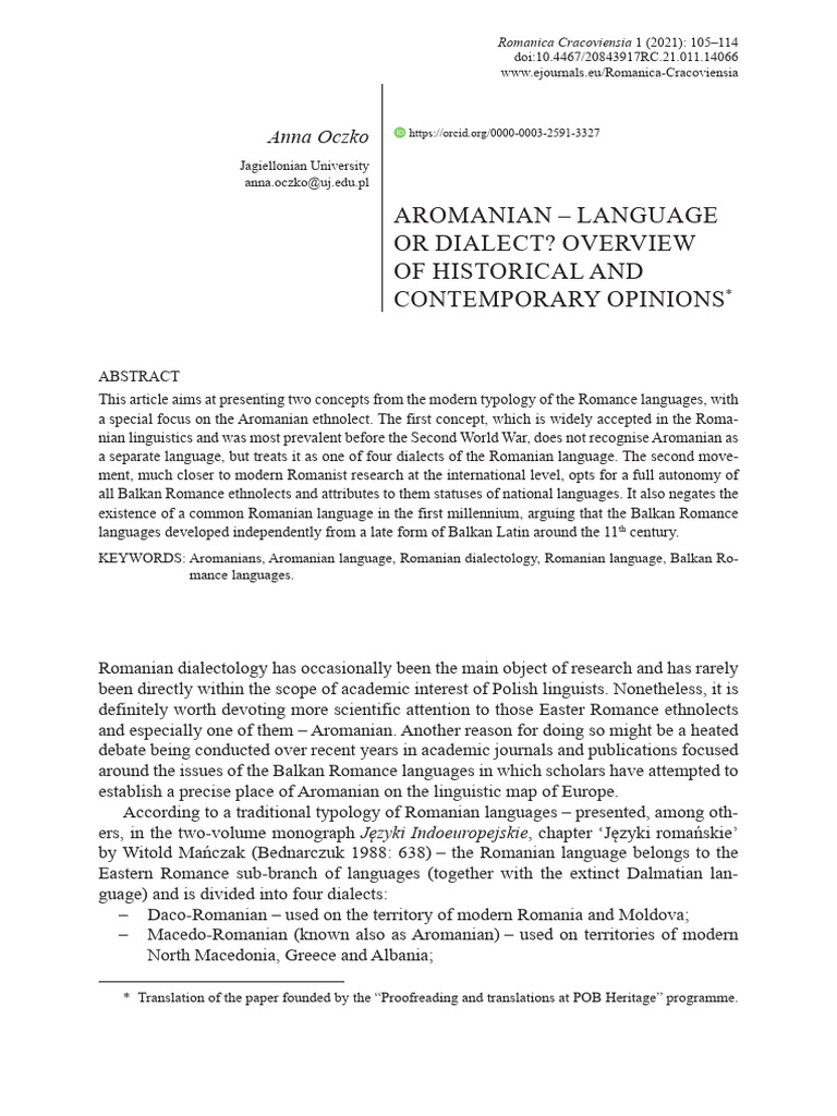 Aromanian: Language or Dialect Debate | PDF | Dialect | Linguistics