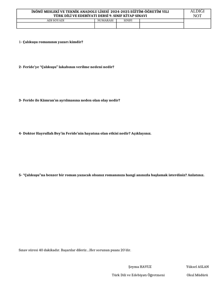 9.SINIF Edebiyat BEP 2.1 HAYATİ SORULAR 2 | PDF