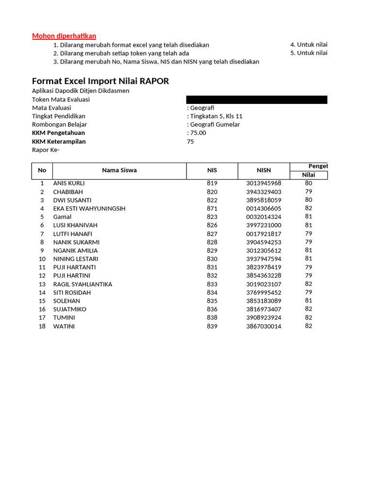 Panduan Format Excel Nilai RAPOR | PDF