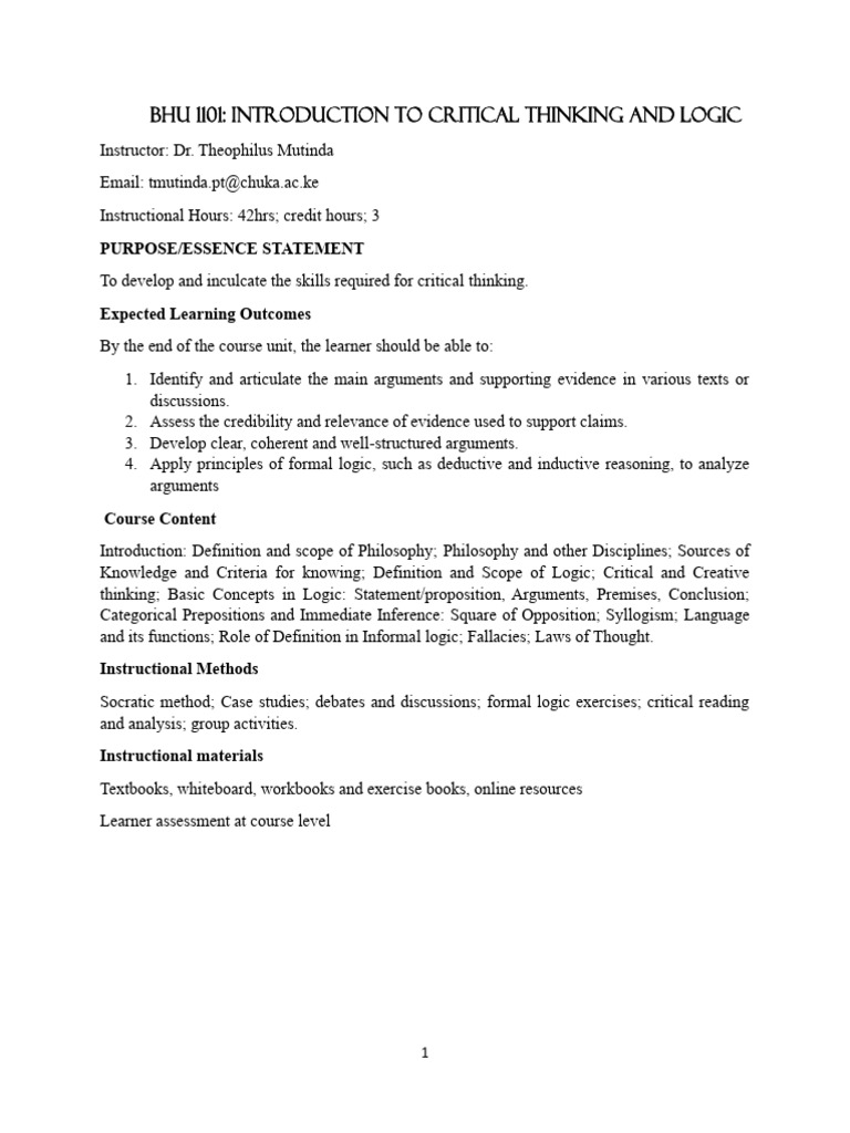BHU 1101 Intro To Critical Thinking and Logic Notes | PDF | Science | Axiom