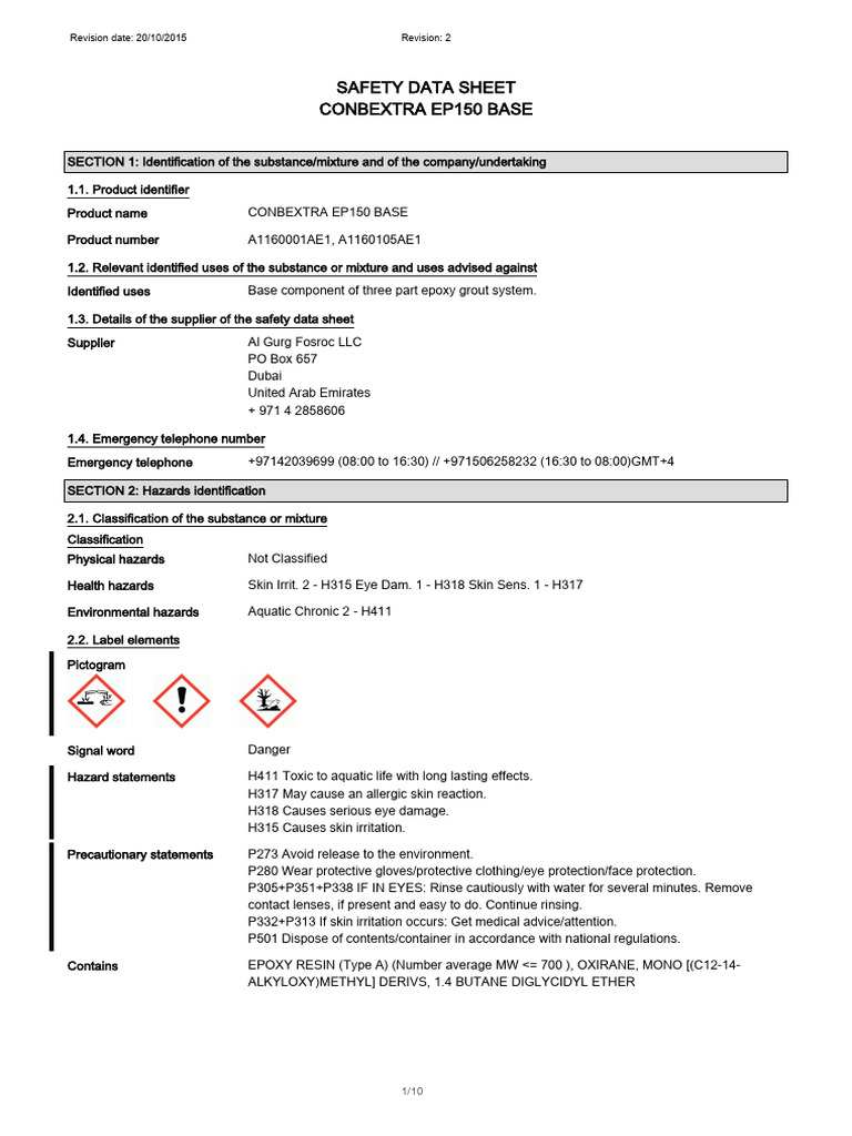 Conbextra EP150 Safety Data Overview | PDF | Carbon Dioxide | Toxicity