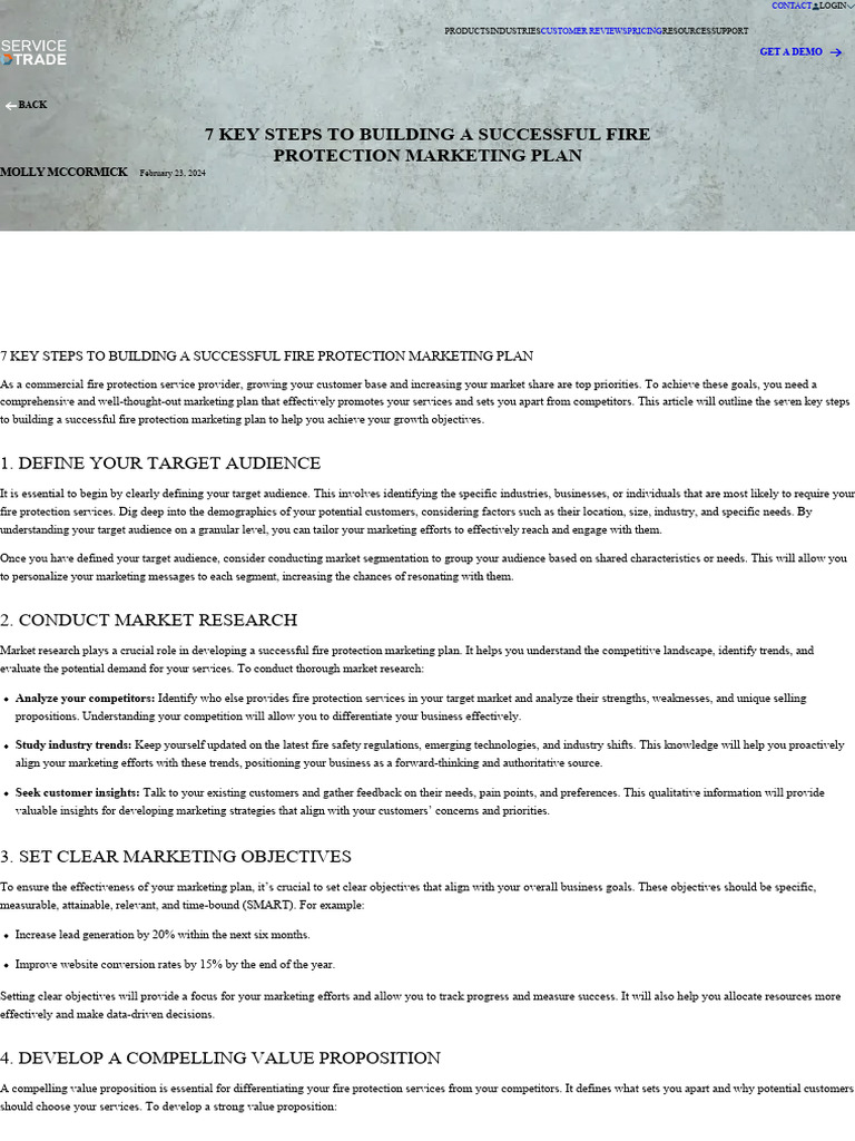 Fire Protection Marketing Plan Essentials | PDF | Marketing | Target ...