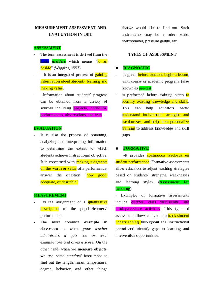 OBE Assessment: Types and Methods | PDF | Educational Assessment ...
