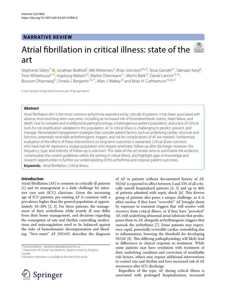 Atrial Fibrillation in Critical Care: Overview | PDF | Intensive Care ...