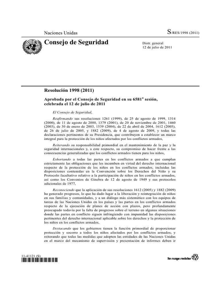 CSNU - Resolución 1998 (2011) | PDF | Violación | Naciones Unidas