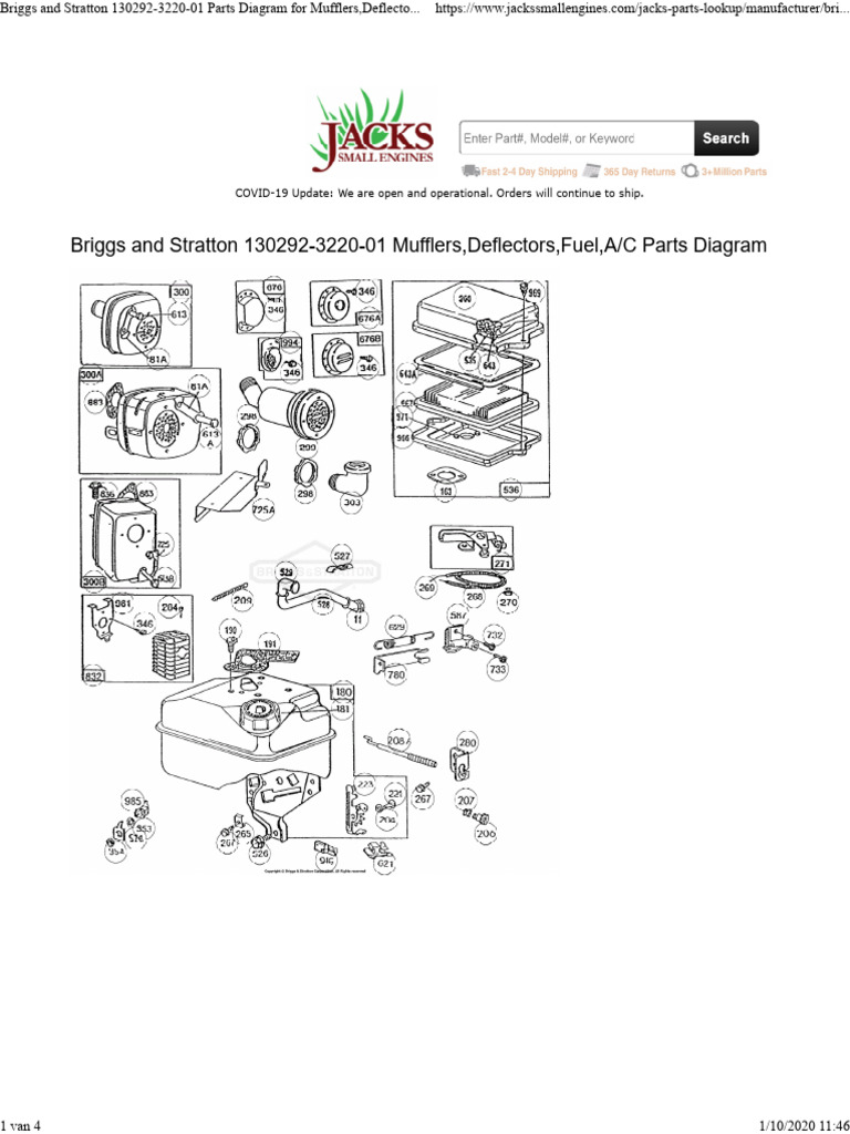 Briggs and Stratton 130292-3220-01 Parts Diagram For Mufflers | PDF ...