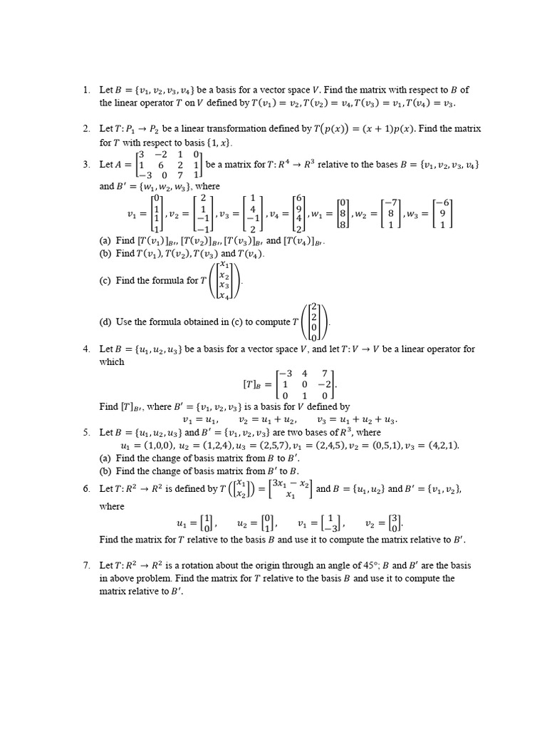 Matrix Representations of Linear Operators | PDF | Basis (Linear ...