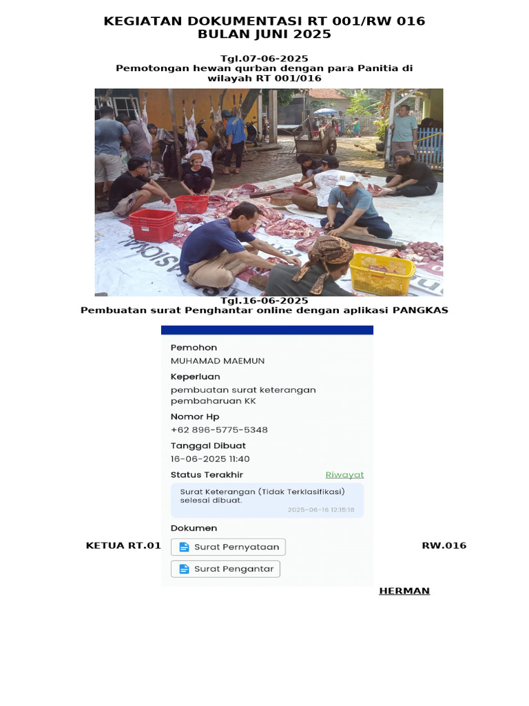 Dokumentasi Kegiatan RT 001 Juni 2025 | PDF